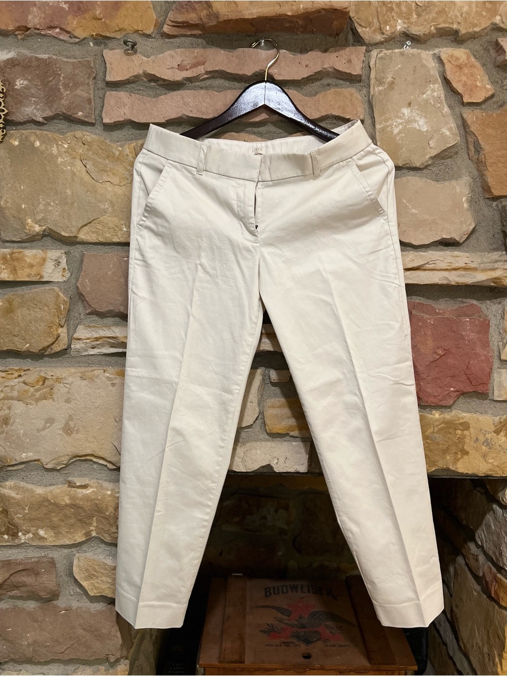 J. Crew Stretch Slim Pants in Cream